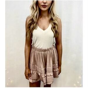 NWT Mustard Seed Poppy & Stella Dusty Rose Lined Pleated Teri Ruffle Mini Med